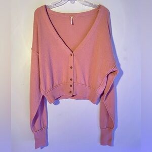 Free People cardigan sweater pink blush button down large L top 100% cashmere